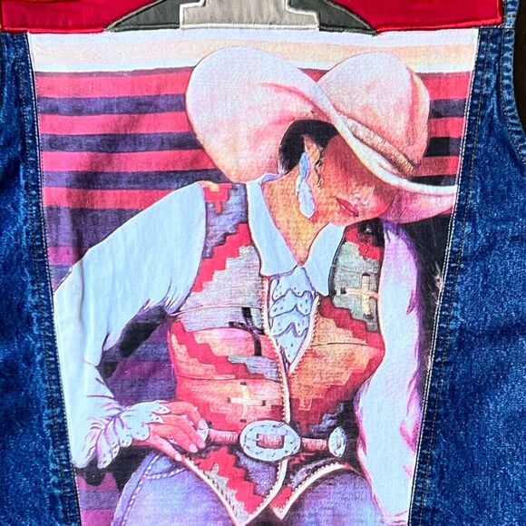 Foreman Burns Cowgirls Blue Jean Southwest Vest with silver stud details Size M - Picture 12 of 13